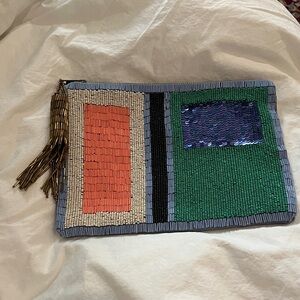 Anthropologie Jasper & Jeera Colorful Beaded Clutch with Tassel